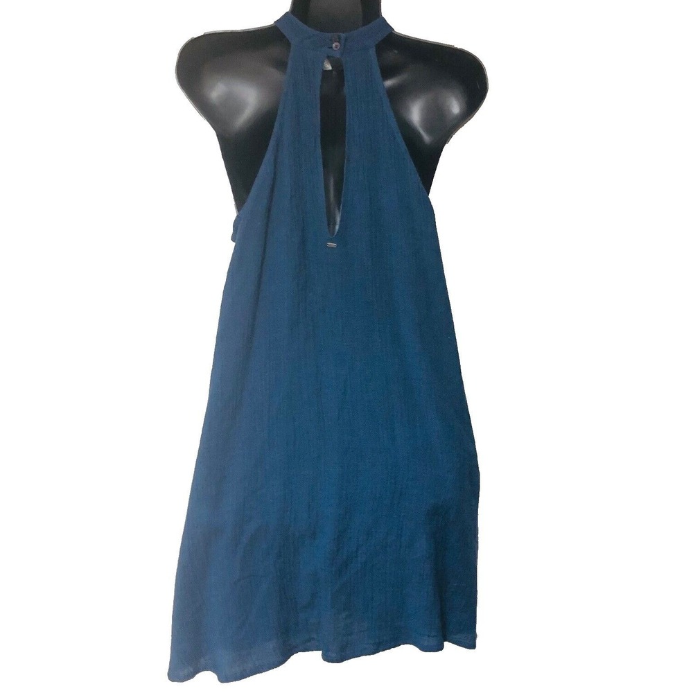 Rip Curl Halter Dress Surf Beach Navy Gauze Embroidered Resort Coastal Womens M - Picture 4 of 8